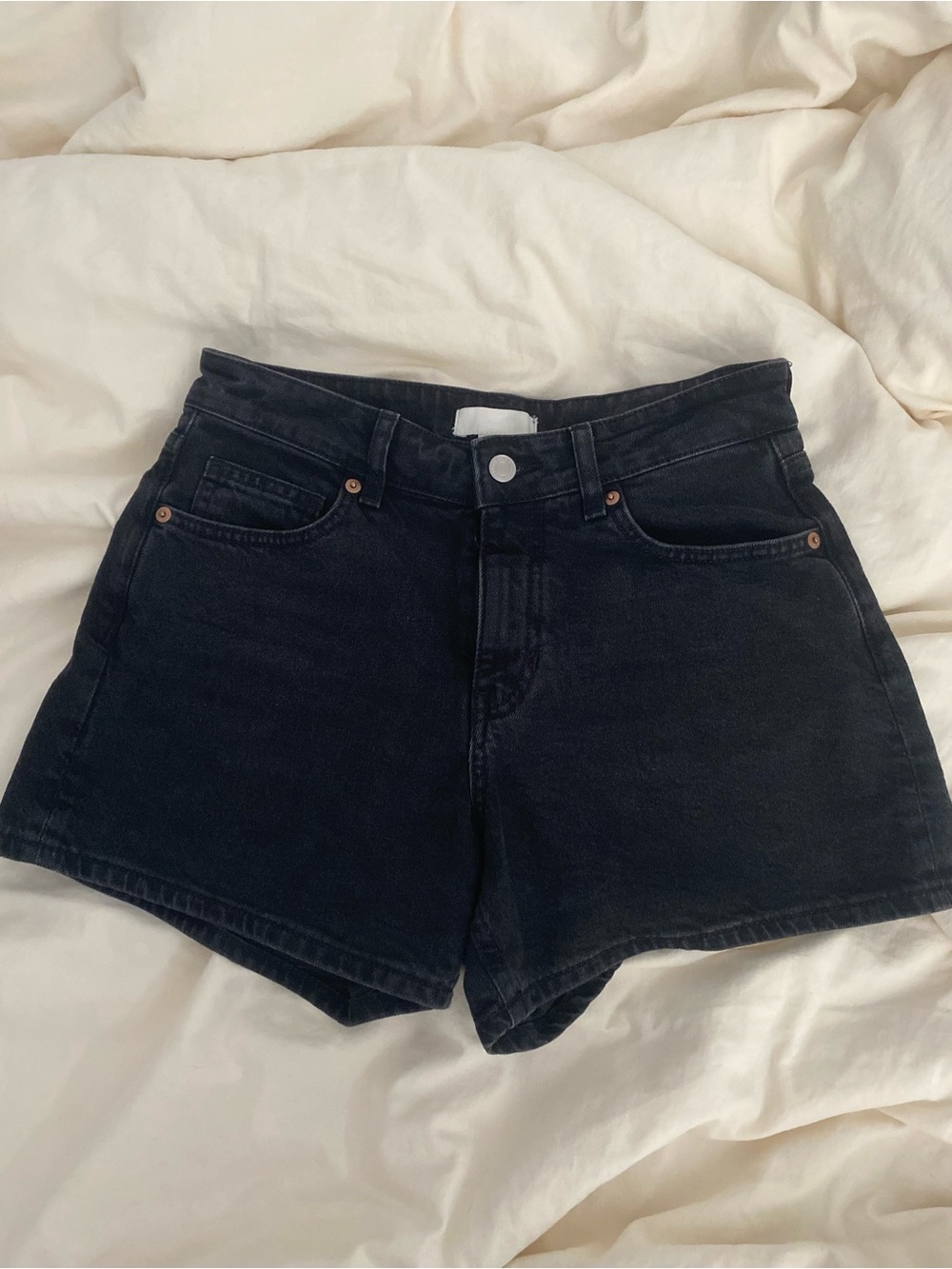 H&M Black High-Rise Denim Shorts